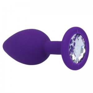Anal plug with white gemstone SHELKI Purple Size S by INTENSE
