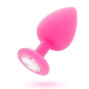 Pink anal plug with white SHELKI gemstone Size S by INTENSE