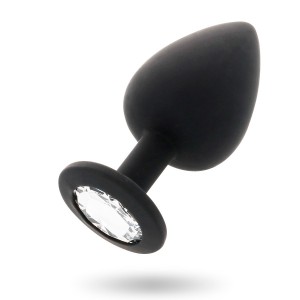 Black anal plug with white gemstone SHELKI Size S by INTENSE