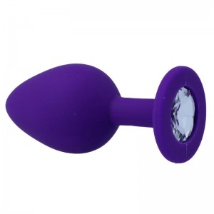 Purple silicone anal plug with white SHELKI gemstone Size M by INTENSE