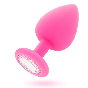 Pink anal plug with white SHELKI gemstone Size M by INTENSE