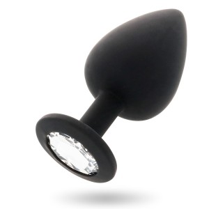 SHELKI Black anal plug with white gemstone Size M from INTENSE