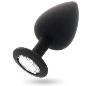 Black anal plug with white SHELKI gemstone Size L by INTENSE