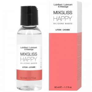 Lubrificante e olio massaggi HAPPY base silicone al profumo di litchi 50 ml di MIXGLISS