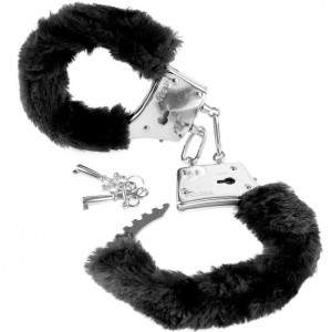 Metal handcuffs with black fur from the FETISH FANTASY series by PIPEDREAM