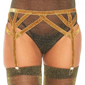 Elastic suspender belt with shiny gold lurex One size fits all by LEG AVENUE