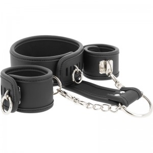 FETISH SUBMISSIVE set of colars and cuffs with chain