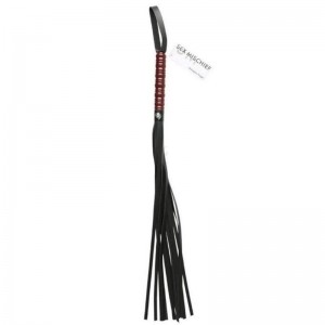 Black faux leather flogger and mahogany handle by SEX & MICHIEF