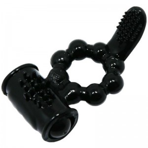 SWEET RING Black double stimulator and vibrating bullet cock ring by BAILE