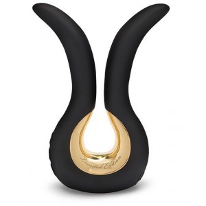 Black GVIBE MINI vibrating stimulator massager with gold-plated trim from FUN TOYS
