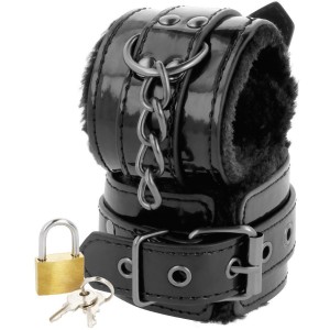 Black constrictor cuffs with fur and padlock by DARKNESS
