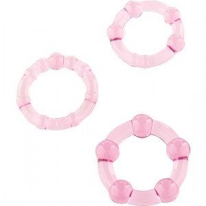 Set of three cock rings with different sized silicone balls STAY HARD pink by SEVEN CREATIONS