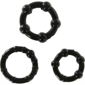 Kit di tre anelli con sfere in silicone di dimensioni diverse STAY HARD nero di SEVEN CREATIONS