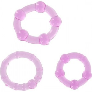 Set of three cock rings with different sized silicone balls STAY HARD purple by SEVEN CREATIONS