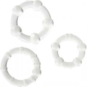 Set of three rings with different sized silicone balls STAY HARD transparent by SEVEN CREATIONS
