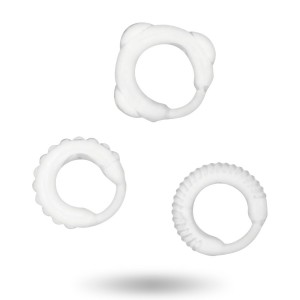 Set of 3 transparent phallic and testicular rings with reliefs from ADDICTED TOYS