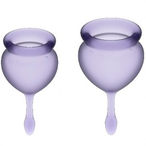 Pair of FEEL GOOD Purple 15 and 20 ml menstrual cups by SATISFYER