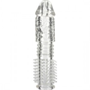 Transparent penis extension with stimulating reliefs from SEVENCREATIONS