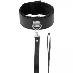 Faux leather collar with soft padding and leash by DARKNESS