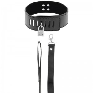 Faux leather collar with padlock and leash by DARKNESS