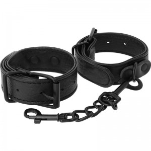 Thin black faux leather handcuffs from DARKNESS