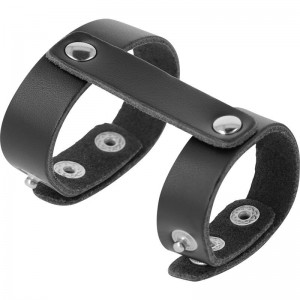 Double flexible faux leather phallic and testicular ring from DARKNESS