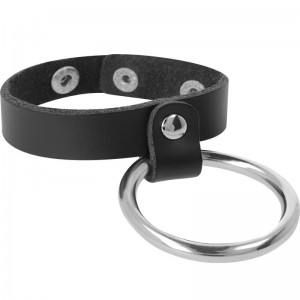 Metal phallic ring and faux leather testicle band from DARKNESS