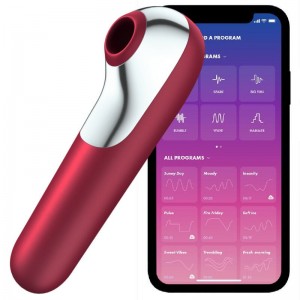 DUAL LOVE Red Pulsed Air Stimulator and Vibrating Rod by SATISFYER
