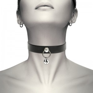 Faux leather choker with ring and bell from COQUETTE