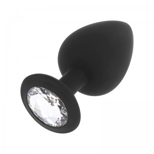 Black silicone anal plug with white gemstone Size S 7 cm by OHMAMA