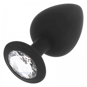 Plug anale nero con gemma bianca Taglia L 9 cm di OHMAMA