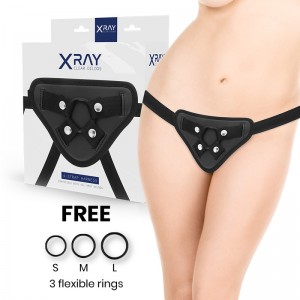 Strap-on harness with silicone dildo holding rings by XRAY