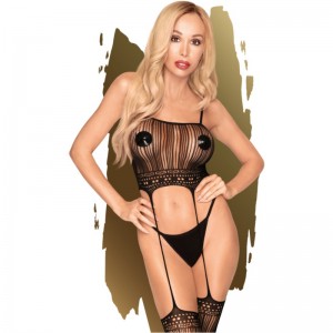 Sexy Garter Bodystocking from the SEX DEALER Black Collection Size XL by PENTHOUSE