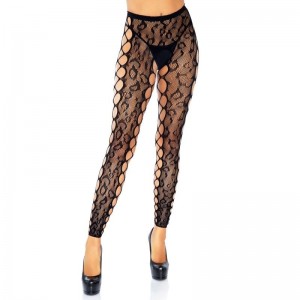 Crotchless footless pantyhose leopard pattern and side mesh One size fits all by LEG AVENUE