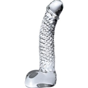 Curved penis-shaped glass dildo with base ICICLES No. 61 by PIPEDREAM
