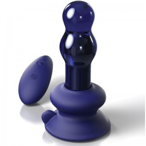 Blue glass vibrating anal plug with suction cup and remote control ICICLES N°83 by PIPEDREAM