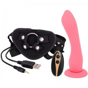 Harness with 18.5 cm vibrating dildo and remote control from SEVEN CREATIONS
