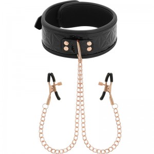 Collar with chain and nipple clamps by BEGME BLACK EDITION