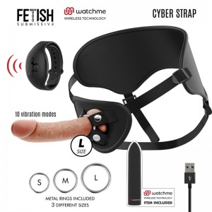 CYBER STRAP-ON Size L harness and vibrating Bullet WATCME technology by FETISH SUBMISSIVE