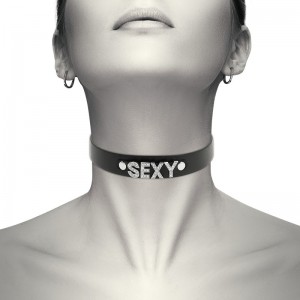 Faux leather choker with "SEXY" inscription by COQUETTE
