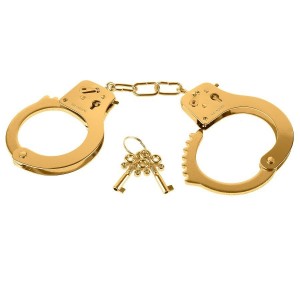 Gold-colored metal handcuffs from the FETISH FANTASY Gold series by PIPEDREAM