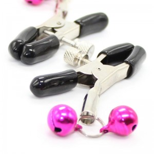 Nipple clamps with double pink bell by OHMAMA FETISH