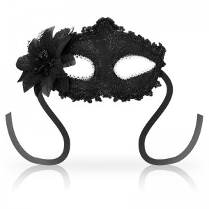 Maschera veneziana nera con fiore laterale di OHMAMA