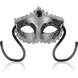 Grey Venetian mask with black gemstone by OHMAMA