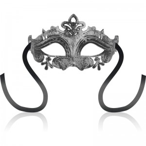 Silver-colored Venetian mask with OHMAMA reliefs