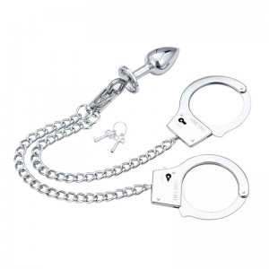 Metal anal plug with handcuffs and chain from OHMAMA FETISH