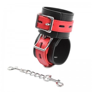 Black cuffs with red buckle by OHMAMA FETISH