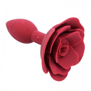 Red silicone anal plug with rose by OHMAMA