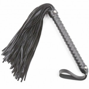 Black flogger with textured handle by OHMAMA FETISH