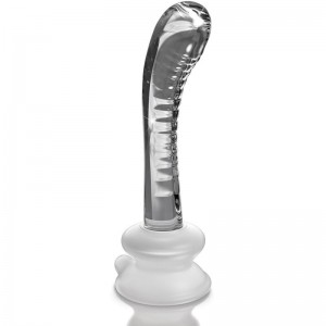 Curved clear glass dildo with suction cup ICICLES N°88 by PIPEDREAM